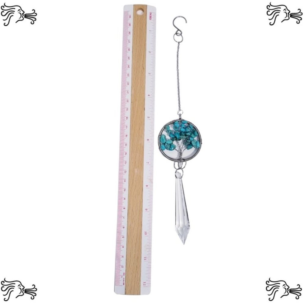 Green Turquoise Natural Stone Sun Catcher Crystal Prisms Tree of Life Chakra